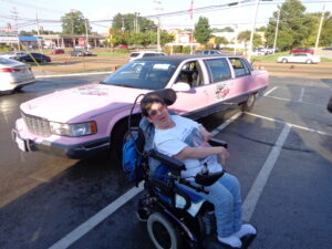 Crystal with a pink Cadillac 