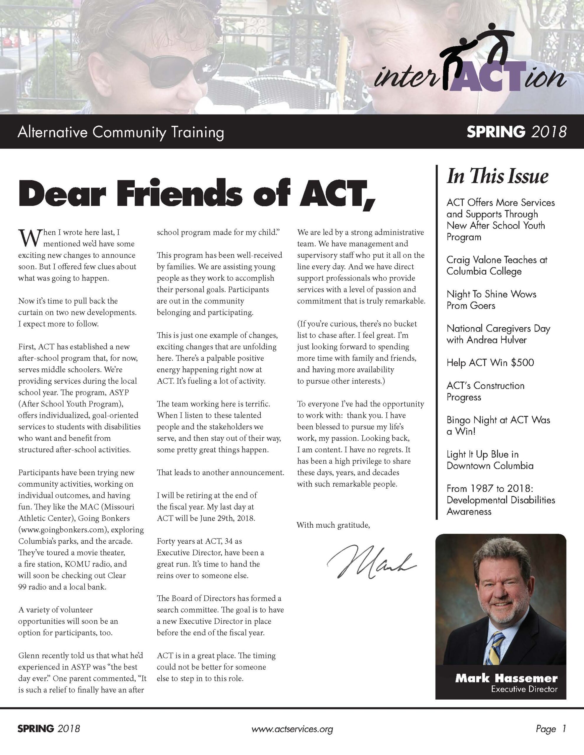 Image of the first page of the Spring 2018 ACT Newsletter